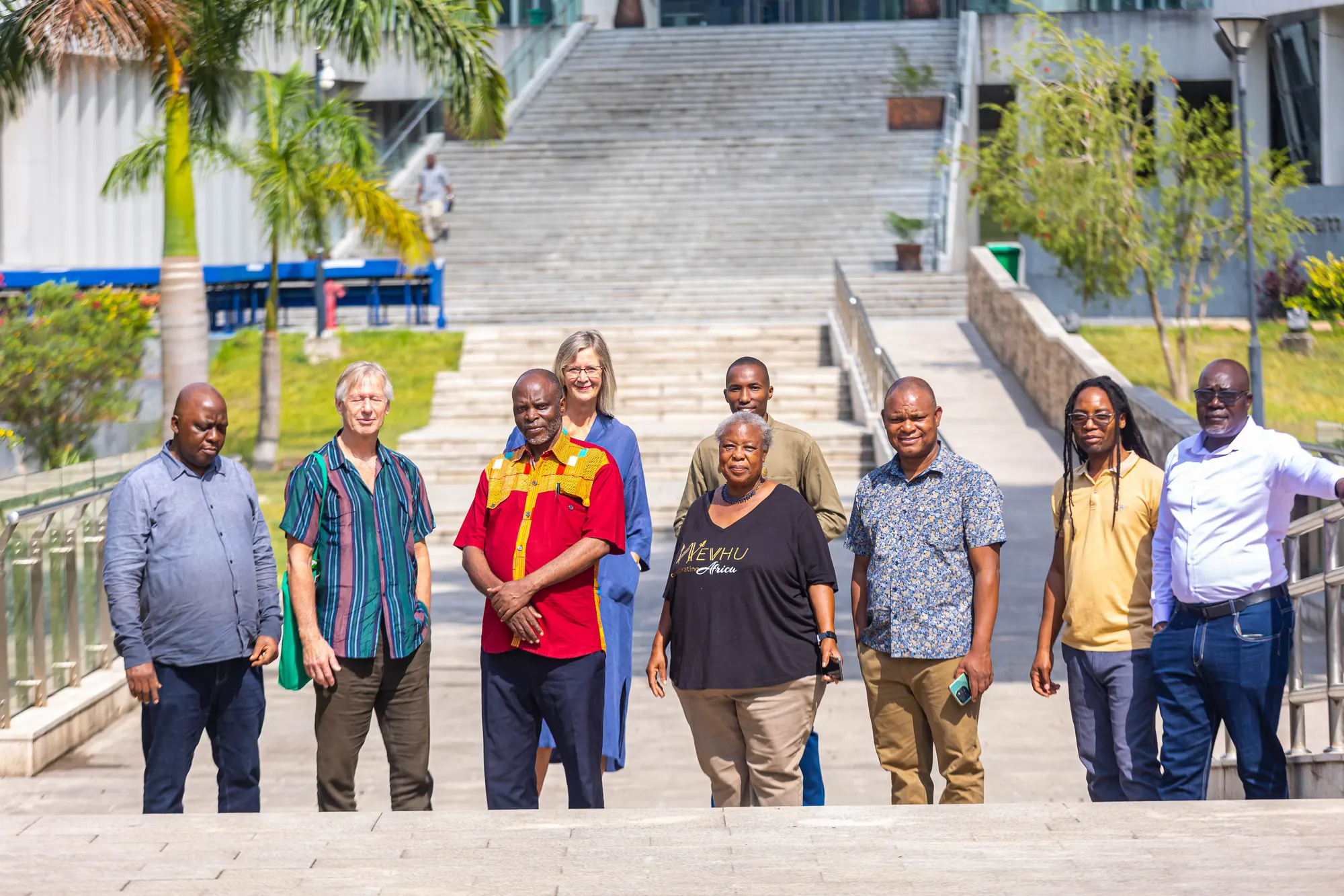 Delegates of PAWS 2025 on the steps of the University of Dar es Salaam Library